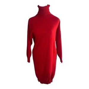 MJ Watson 100% Cashmere Turtleneck Sweater Dress Red Size Medium Made In Italy